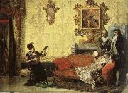 Jacob Maentel Women take part in the Spanish guitar her a small audience at home. oil painting